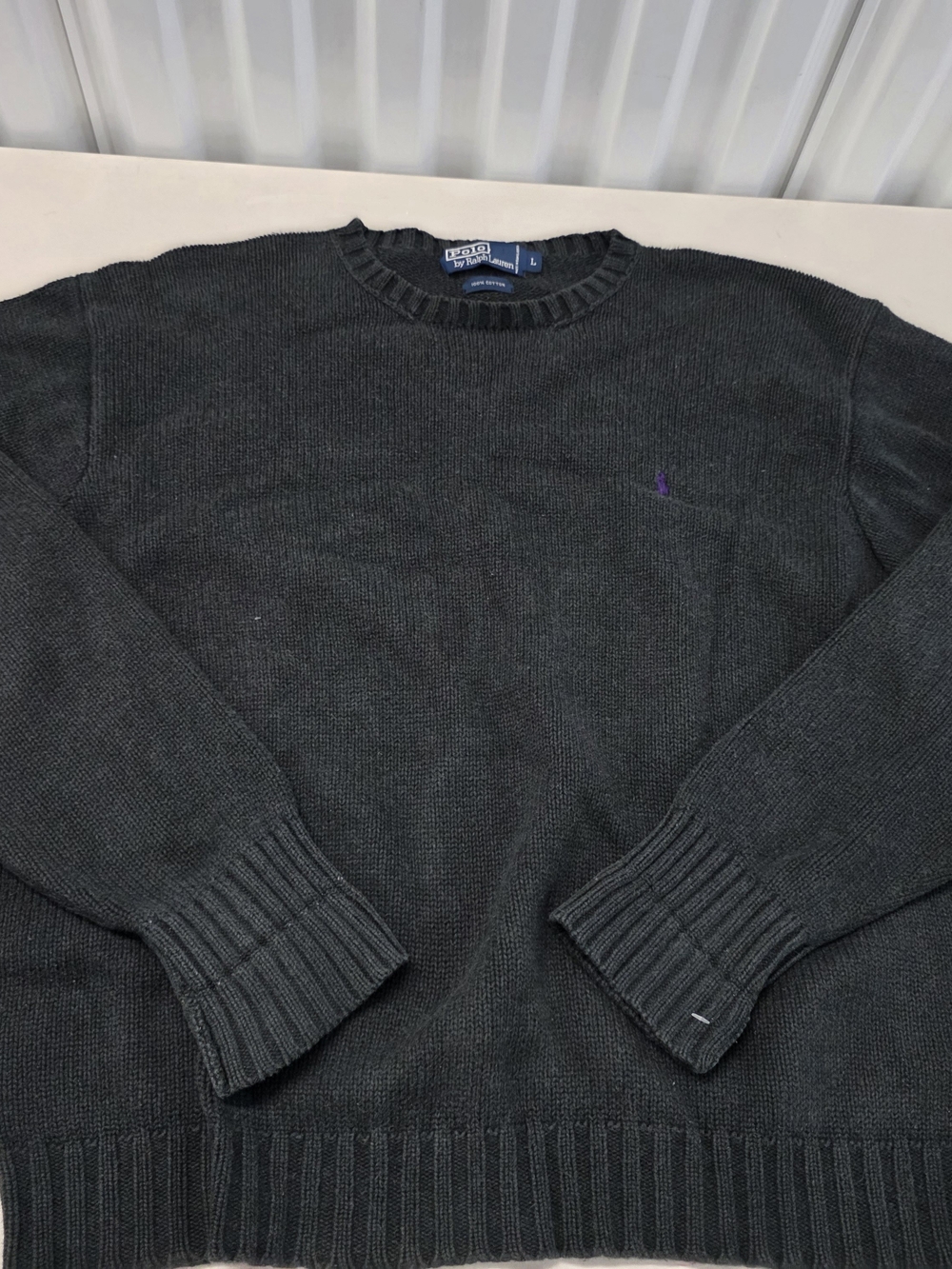 Polo by Ralph Lauren Dark Charcoal Crewneck Sweater with Purple Pony